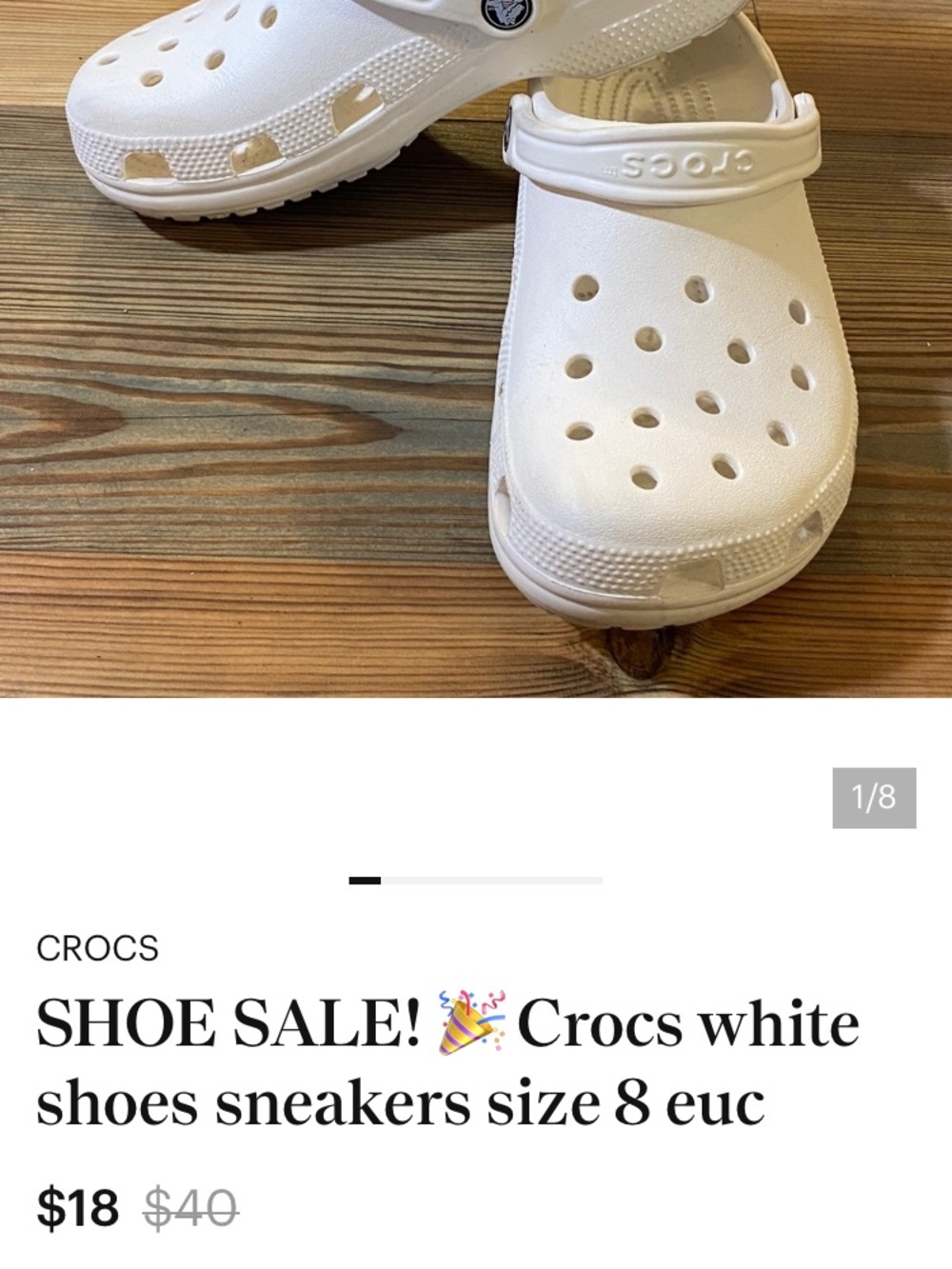 On hold for jadeshadow white crocs size 8 - Picture 2 of 2